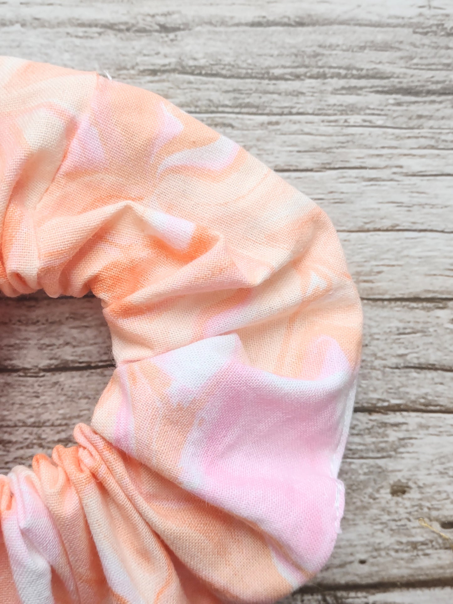 "Pink Marble" Pink and Orange Marble Print Hair Scrunchie