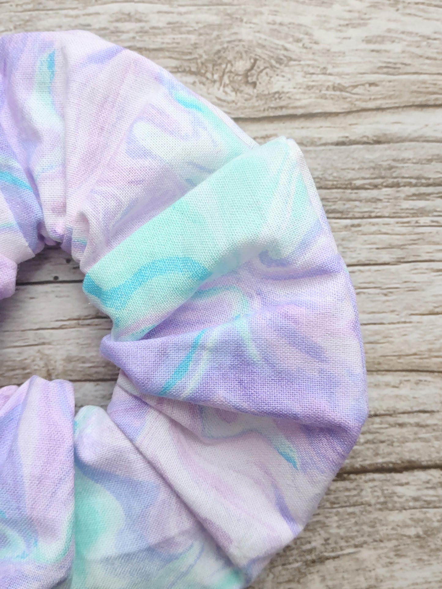 "Turquoise Marble" Turquoise and Purple Marble Print Hair Scrunchie