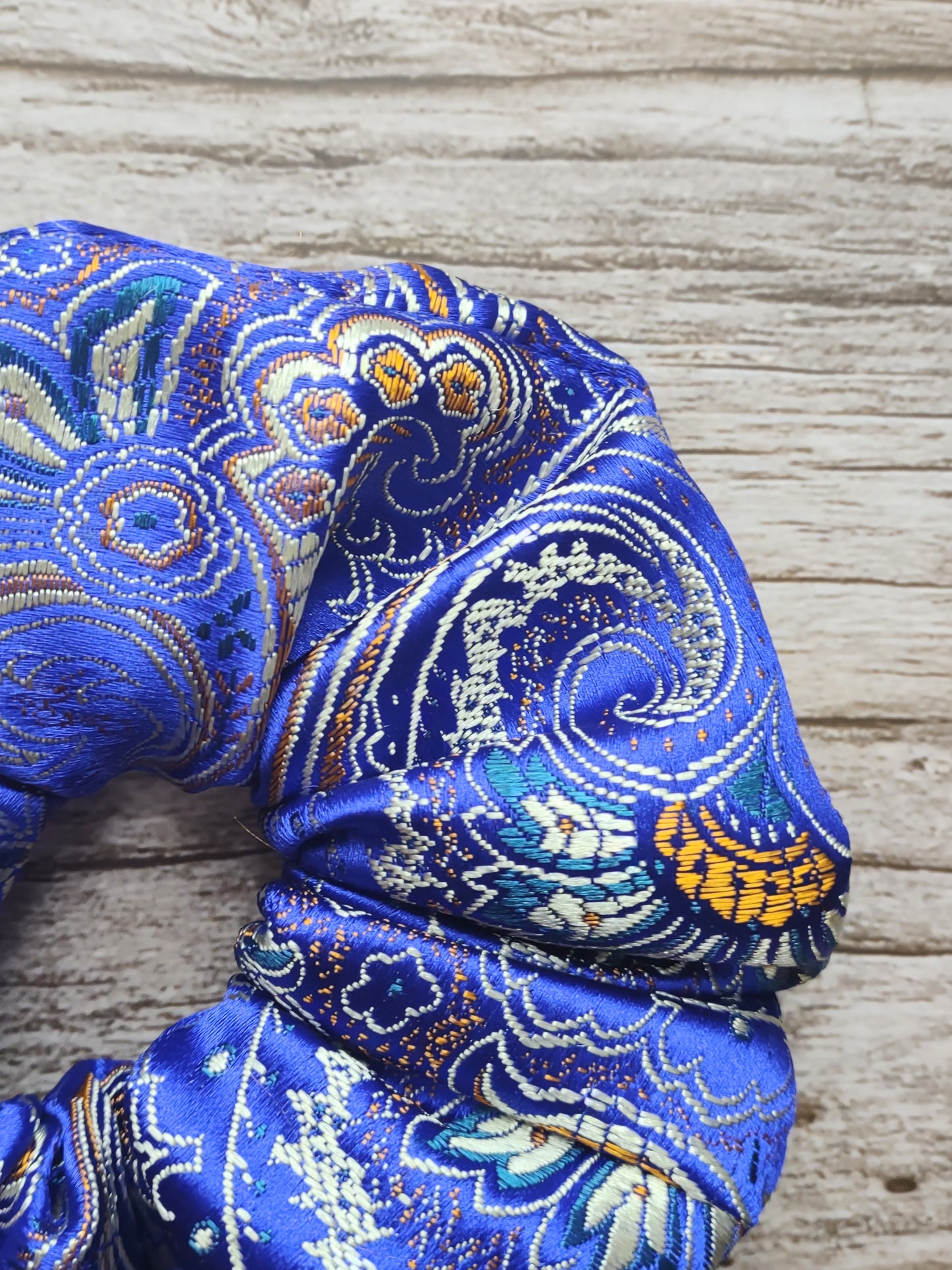 "Royal Paisley" Satin Brocade Royal Blue Paisley Print Hair Scrunchie