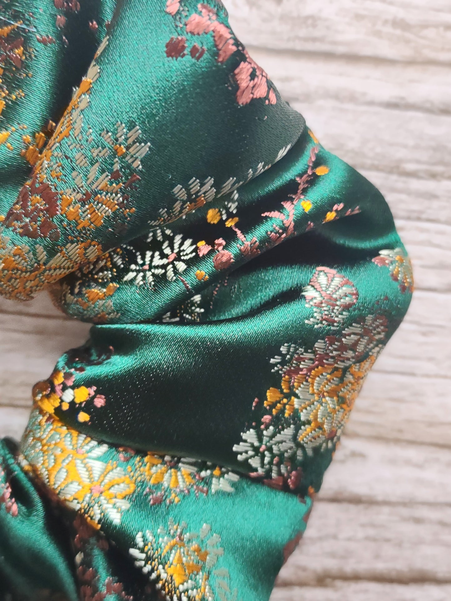 "Forest Floral" Satin Brocade Floral Print Hair Scrunchie