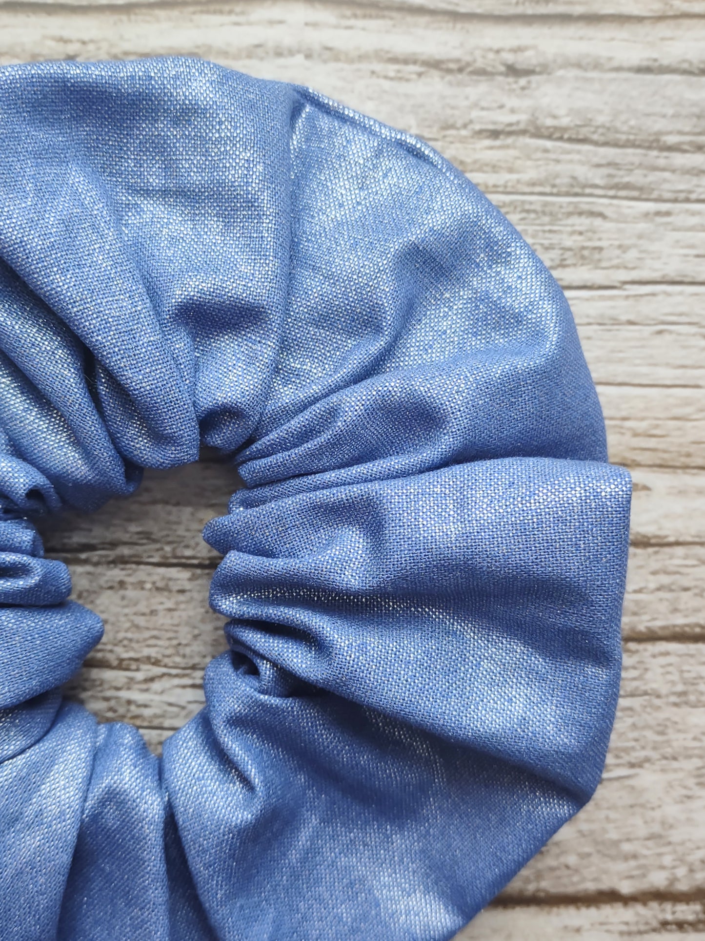 "Metallic Sky" Metallic Blue Cotton Print Hair Scrunchie