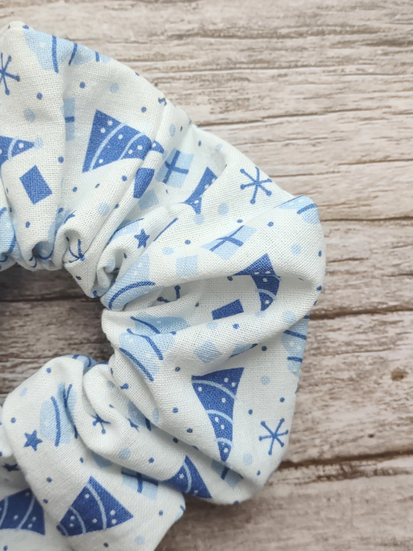 "Holiday Trees" White Cotton Christmas Tree Print Hair Scrunchie (Limited)