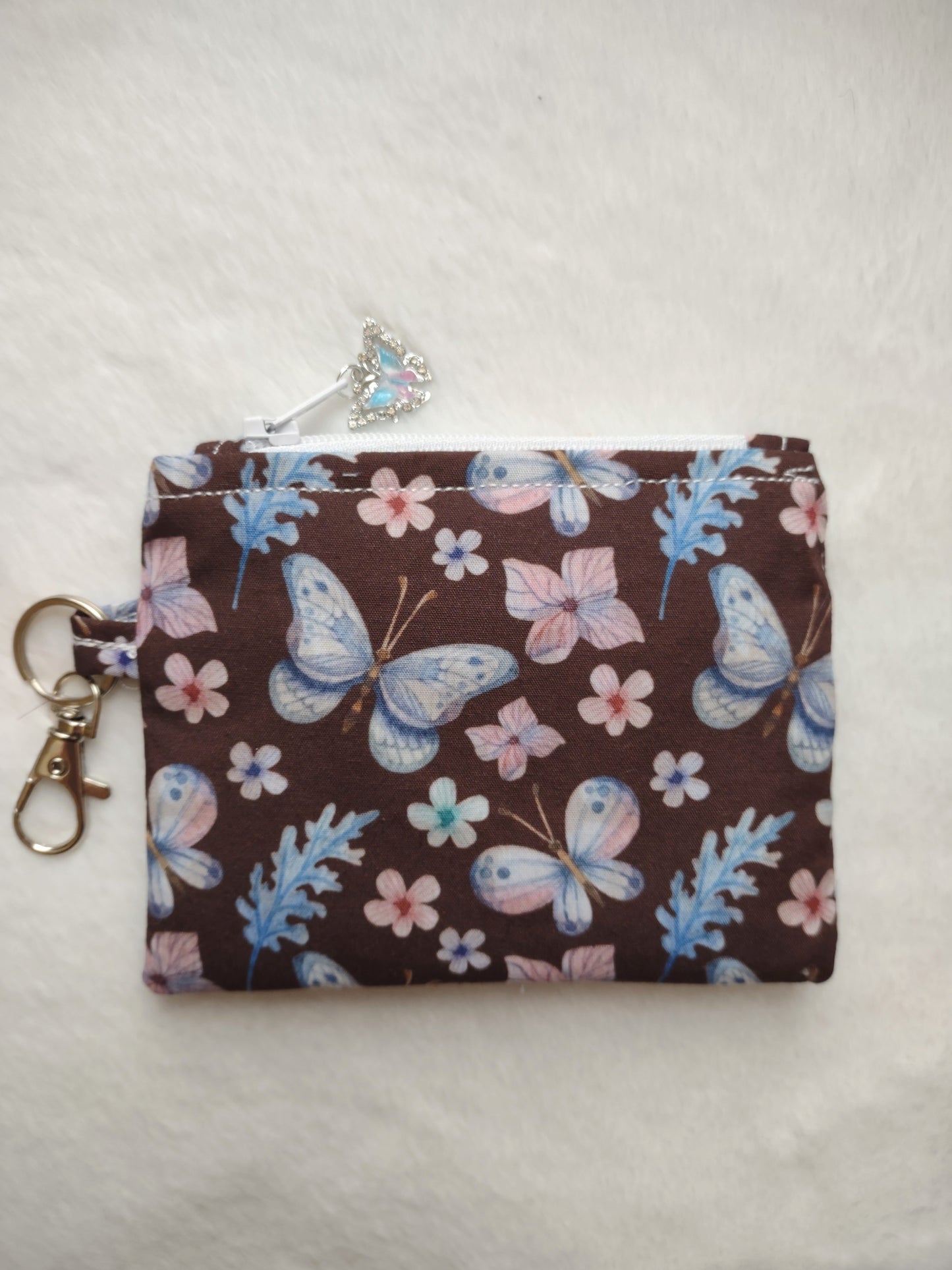 "Butterfly Summer" Brown Cotton Butterfly Print  Keychain Coin Purse