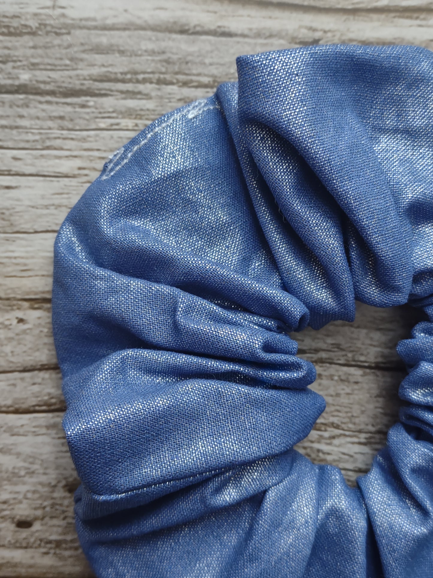 "Metallic Sky" Metallic Blue Cotton Print Hair Scrunchie