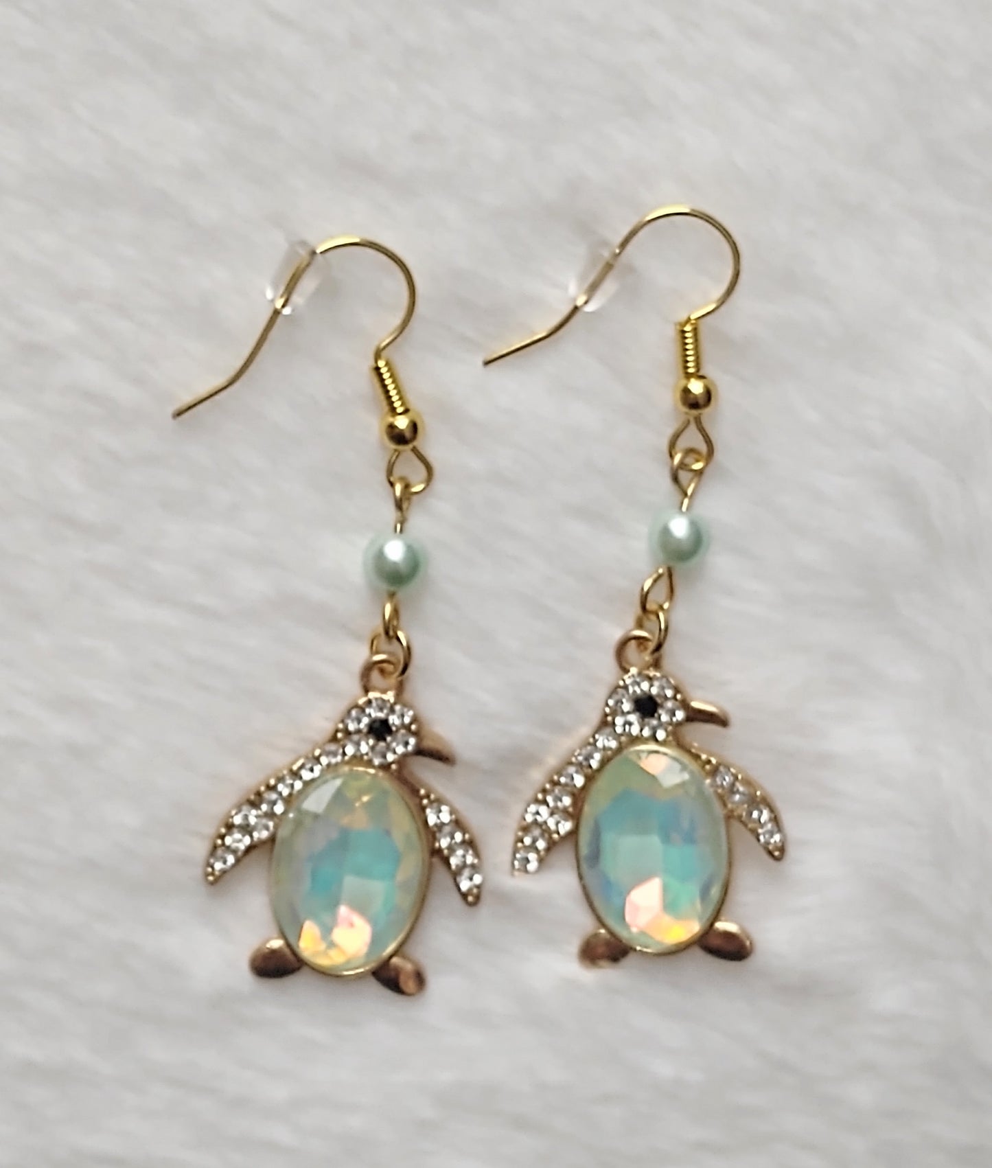 "Winter Mint" Gold Stainless Steel Penguin Earrings
