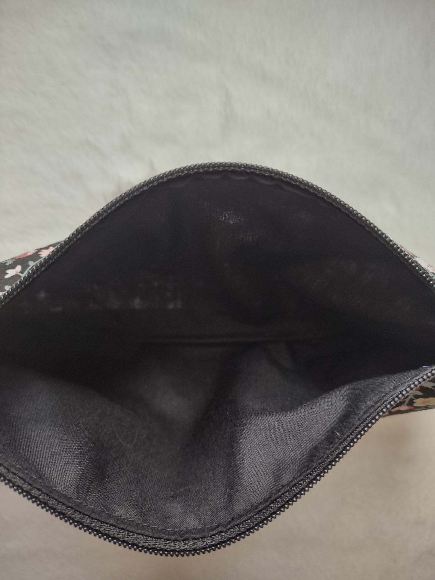 "Flower Garden" Black Cotton Floral Print Makeup Bag