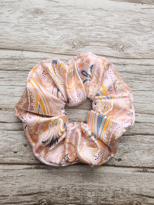 "Pastel Paisley" Satin Brocade Light Pink Paisley Print Hair Scrunchie