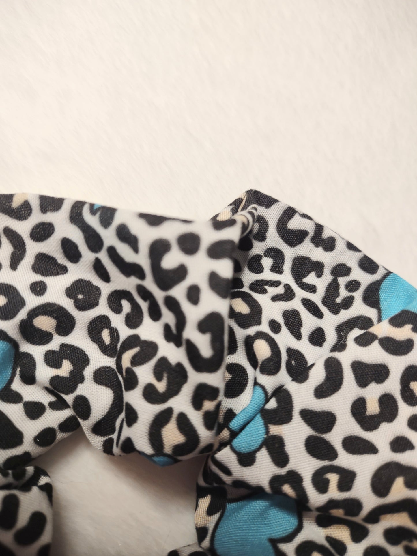 "Leopard Hearts" White Cotton Leopard Print Hair Scrunchie