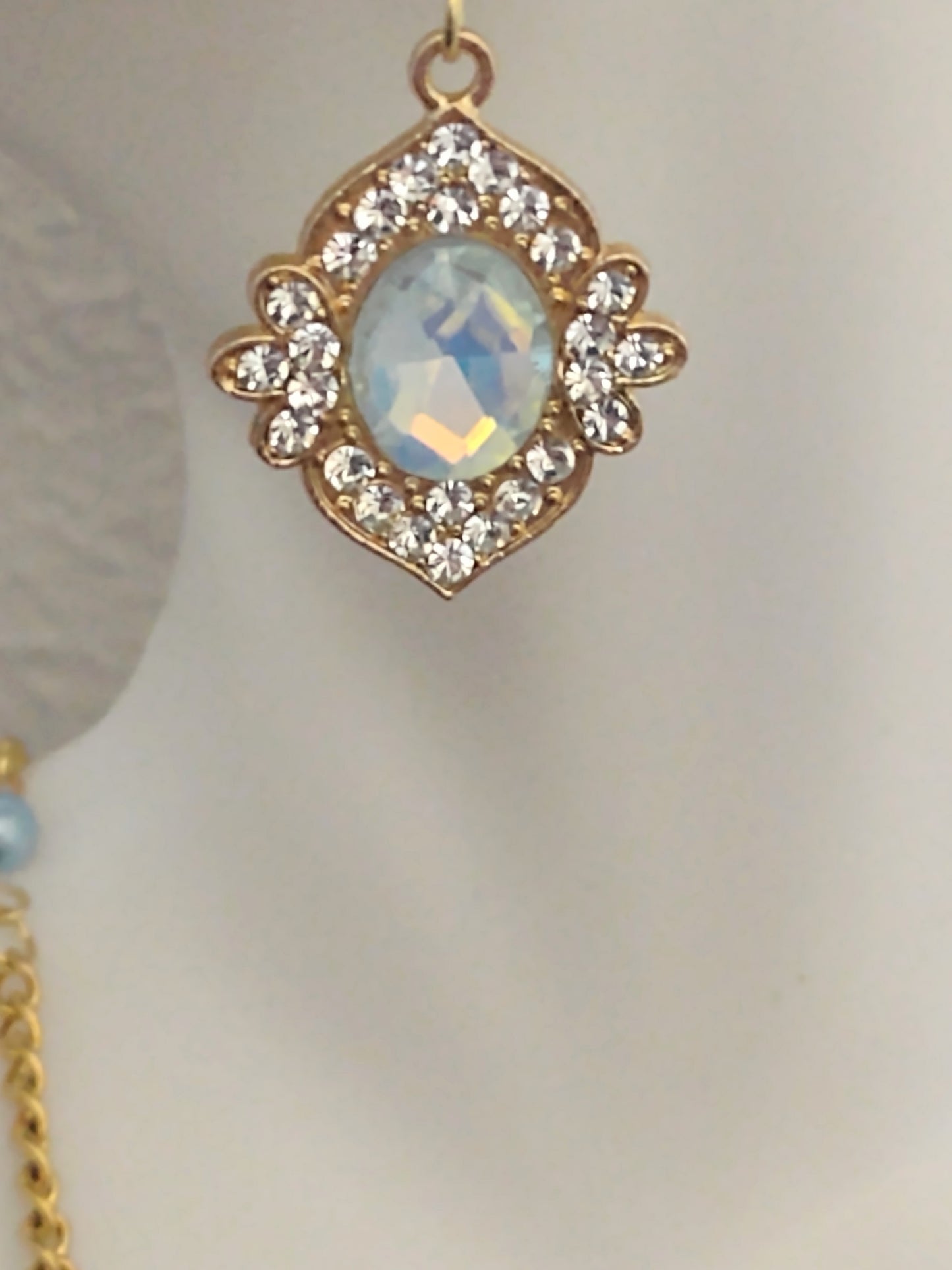 "Ice Pearls" Gold Stainless Steel Pendant Dangle Earrings