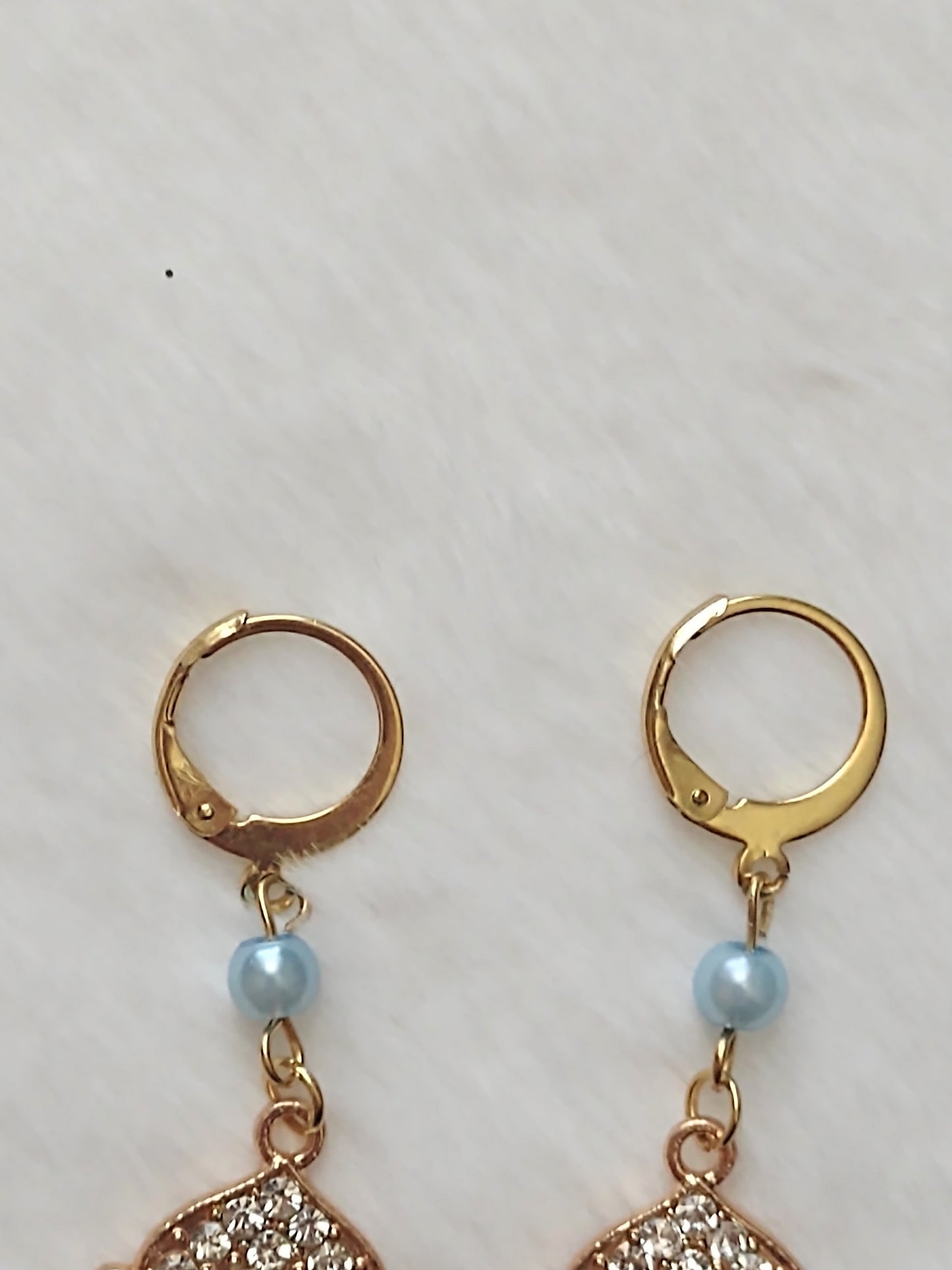 "Ice Pearls" Gold Stainless Steel Pendant Dangle Earrings