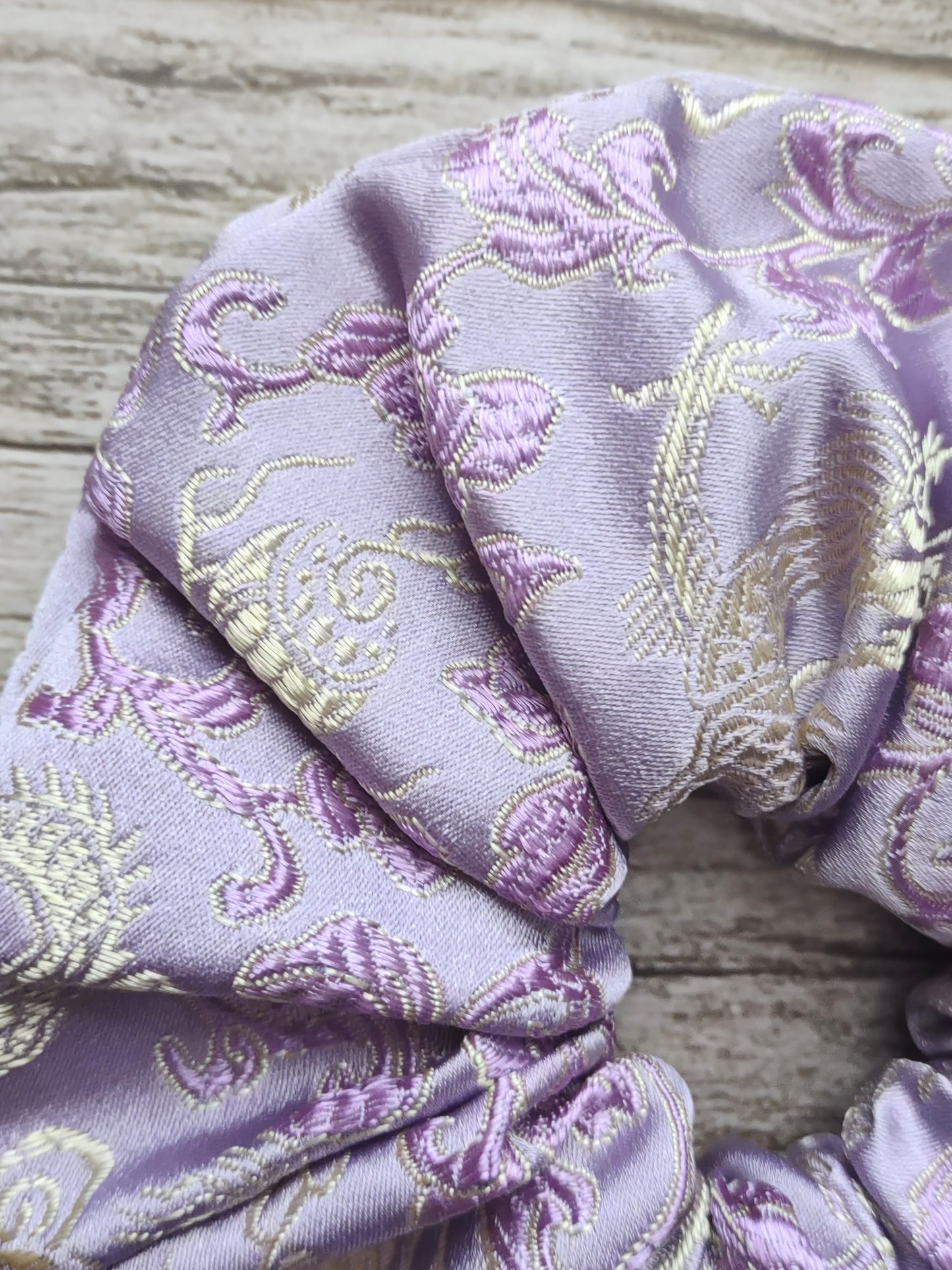 "Amethyst Dragon" Satin Brocade Lilac Purple Drogon Print Hair Scrunchie