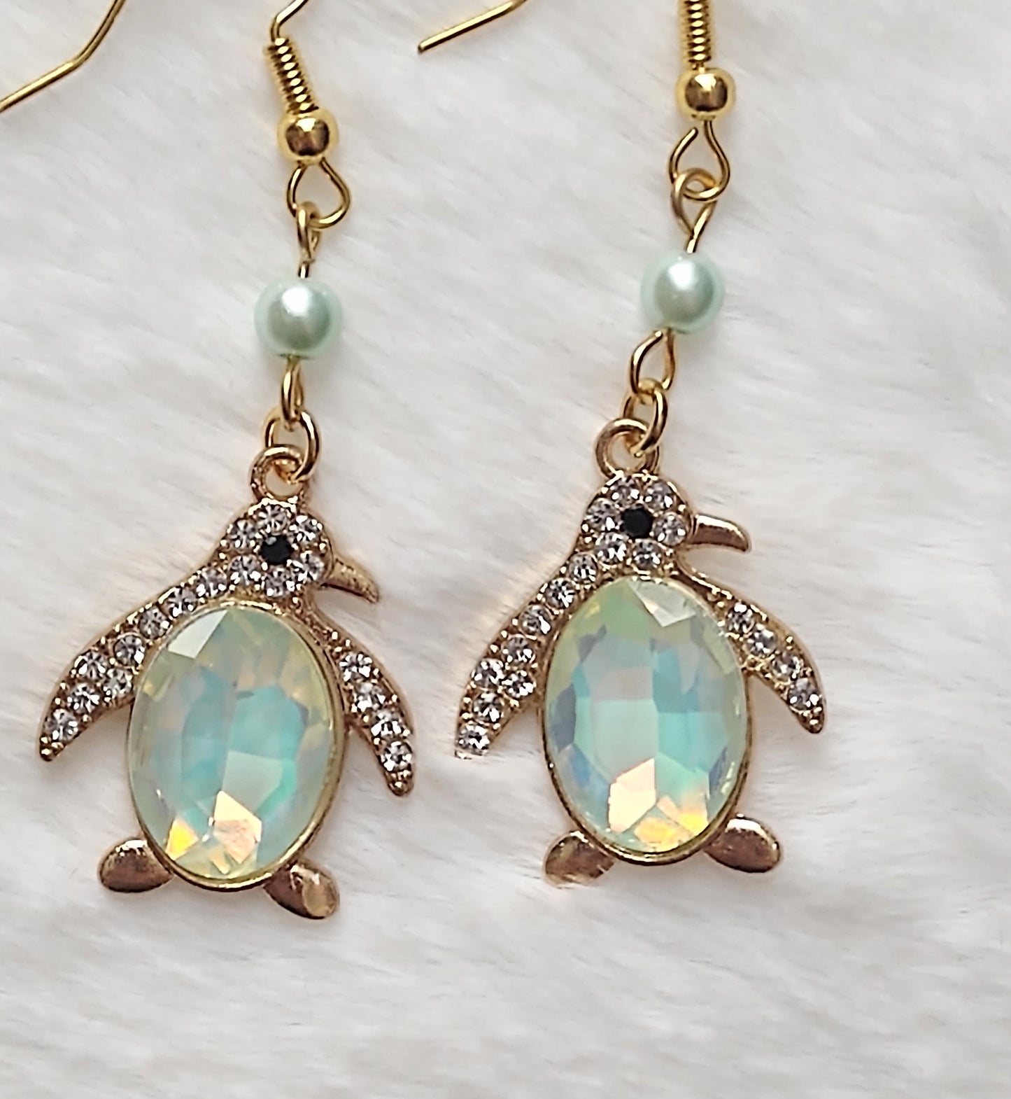 "Winter Mint" Gold Stainless Steel Penguin Earrings