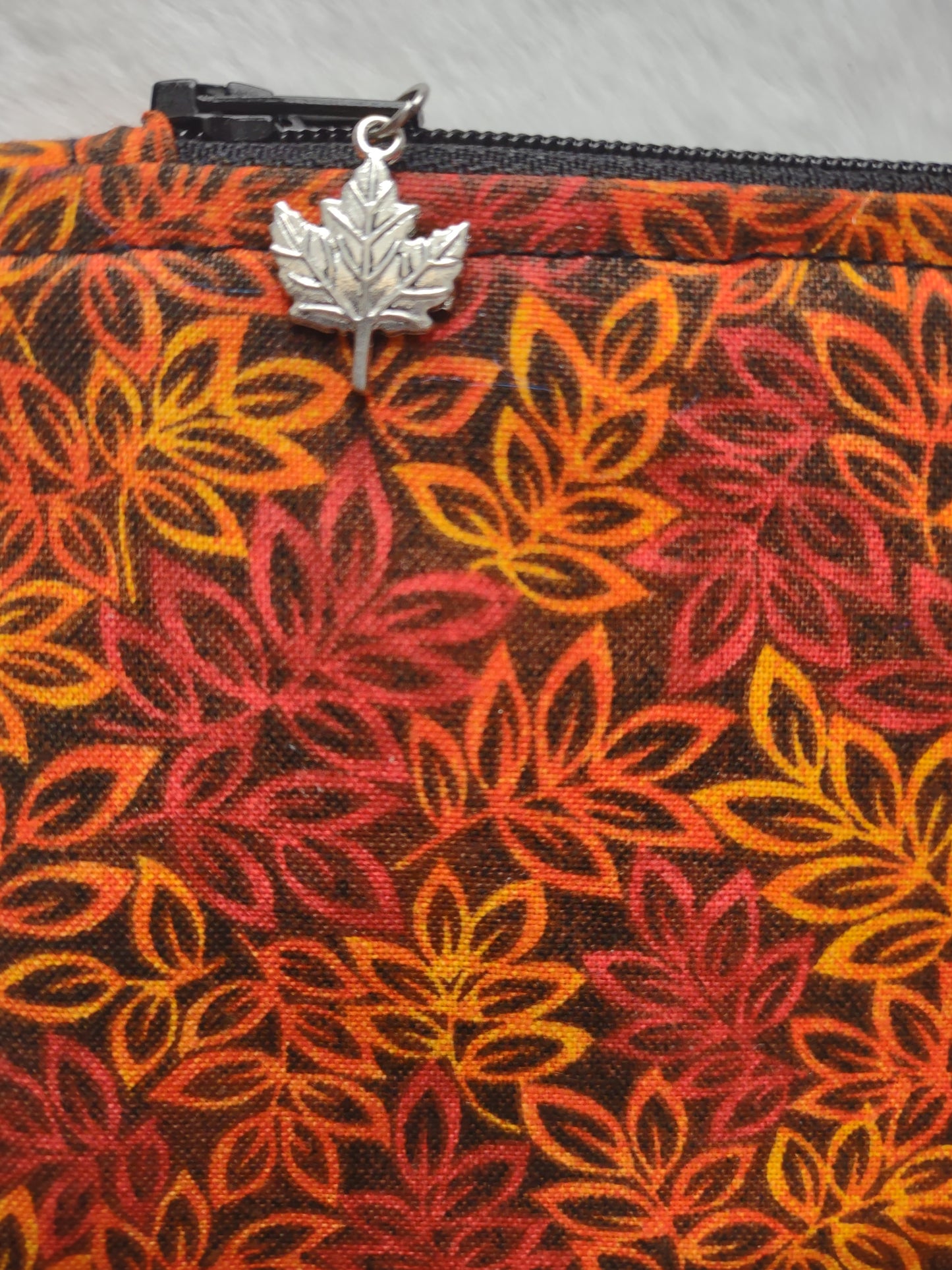 "Fall Leaves" Black Fall Leaf Keychain Coin Purse