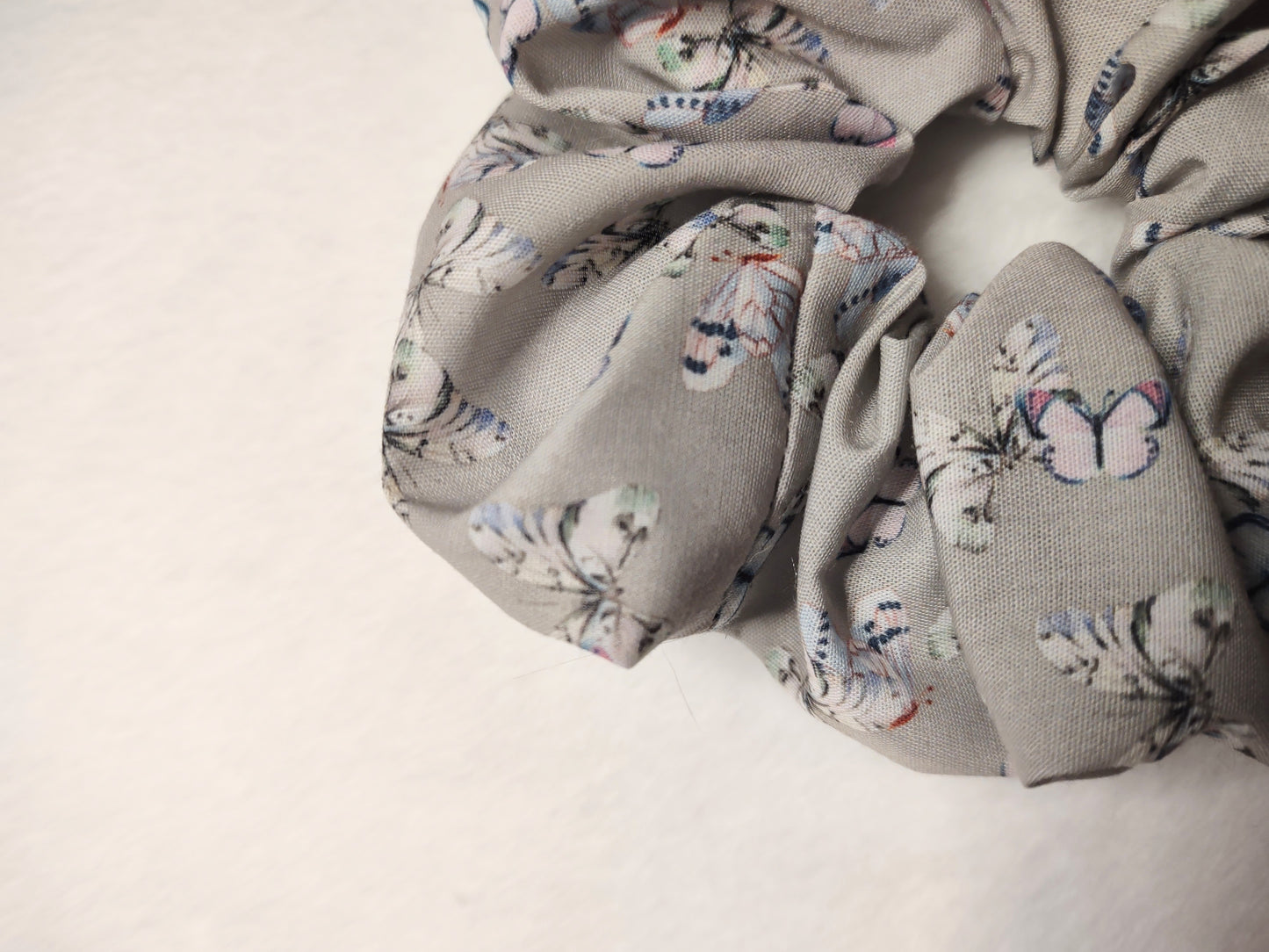 "Butterfly Garden" Gray Cotton Butterfly Print Hair Scrunchie