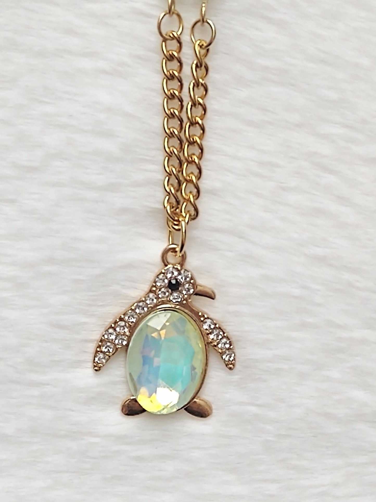 "Winter Mint" Gold Stainless Steel Penguin Necklace