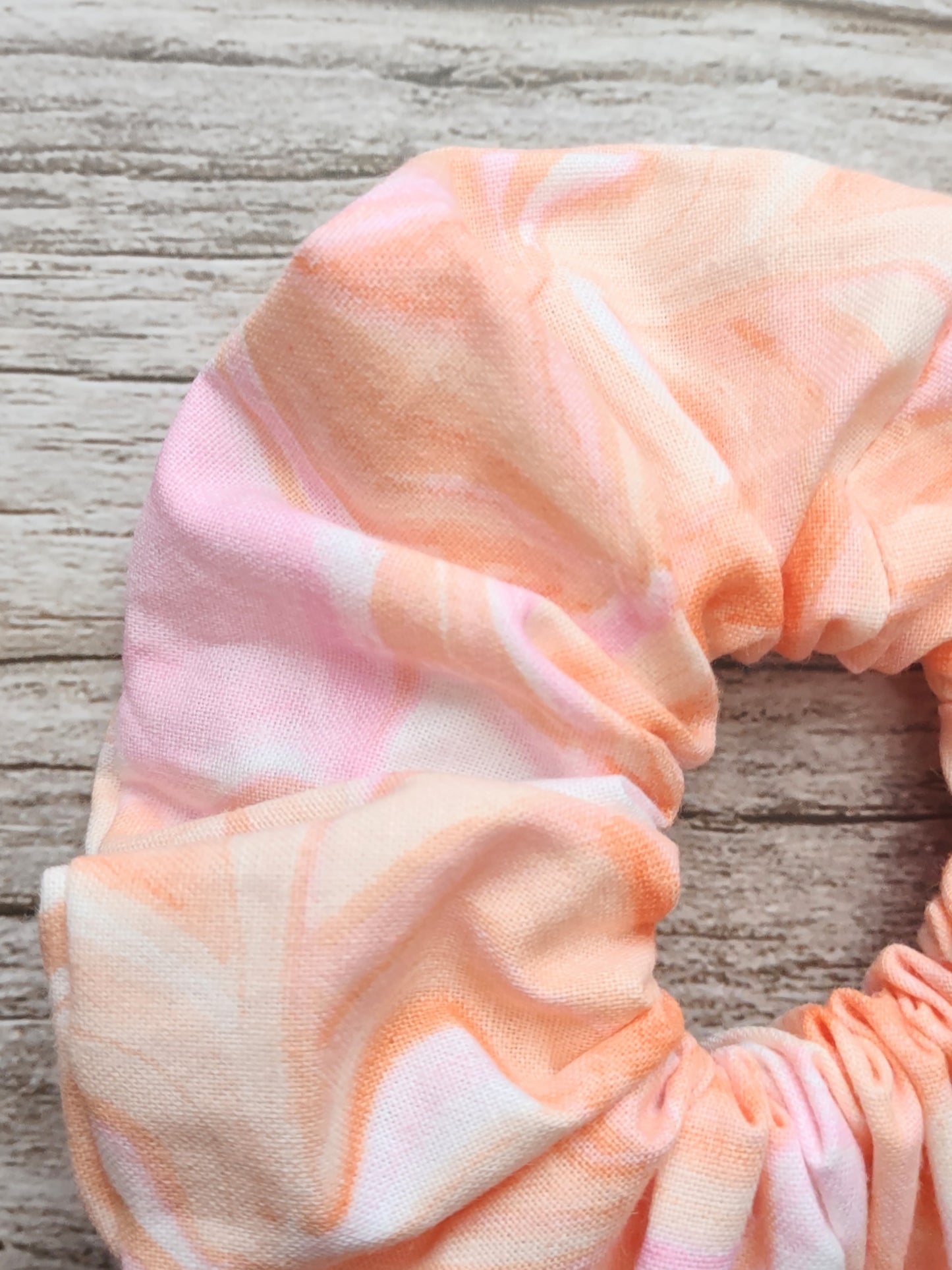 "Pink Marble" Pink and Orange Marble Print Hair Scrunchie
