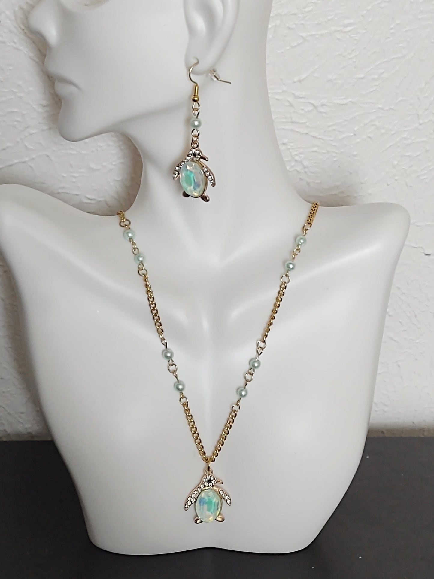 "Winter Mint" Gold Stainless Steel Penguin Necklace