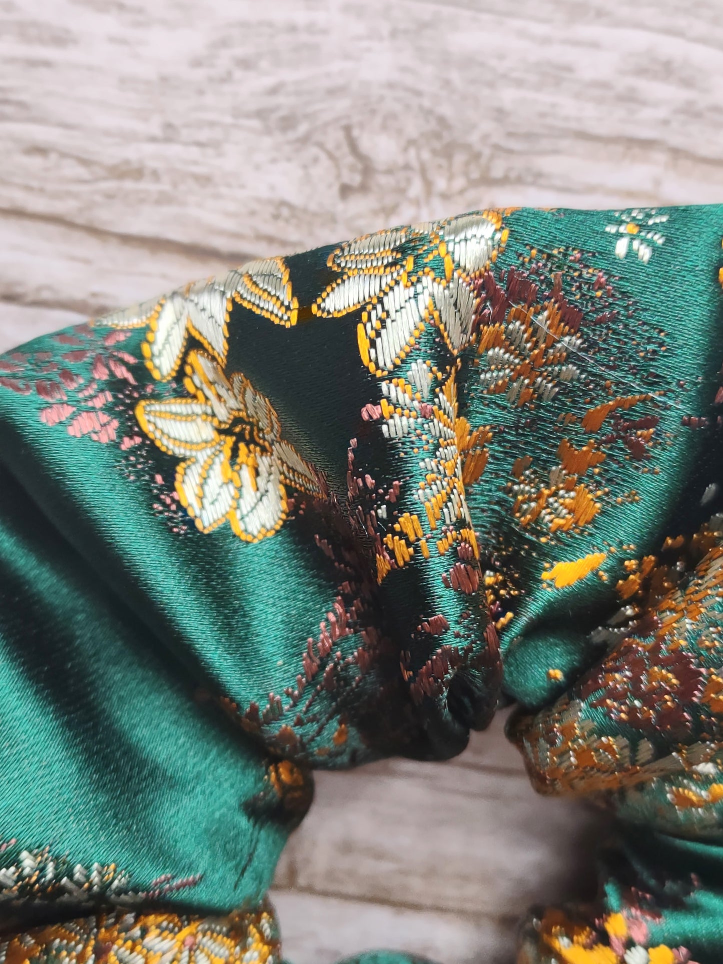 "Forest Floral" Satin Brocade Floral Print Hair Scrunchie