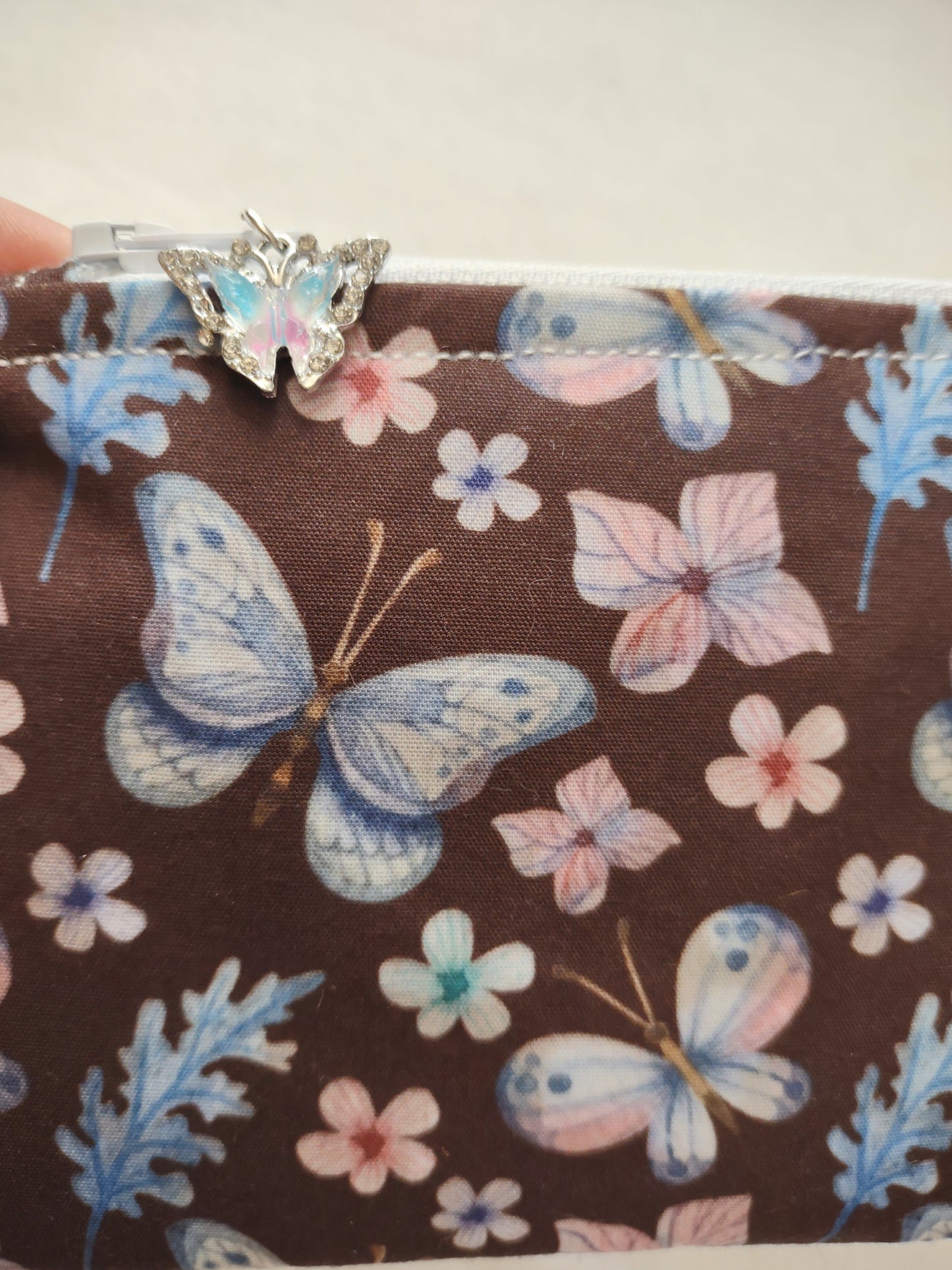 "Butterfly Summer" Brown Cotton Butterfly Print  Keychain Coin Purse
