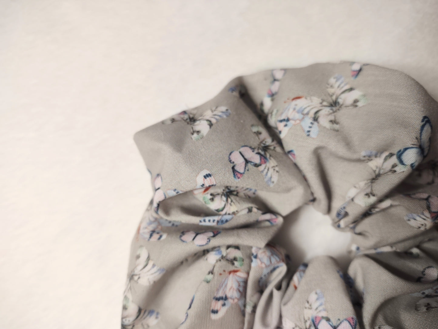 "Butterfly Garden" Gray Cotton Butterfly Print Hair Scrunchie