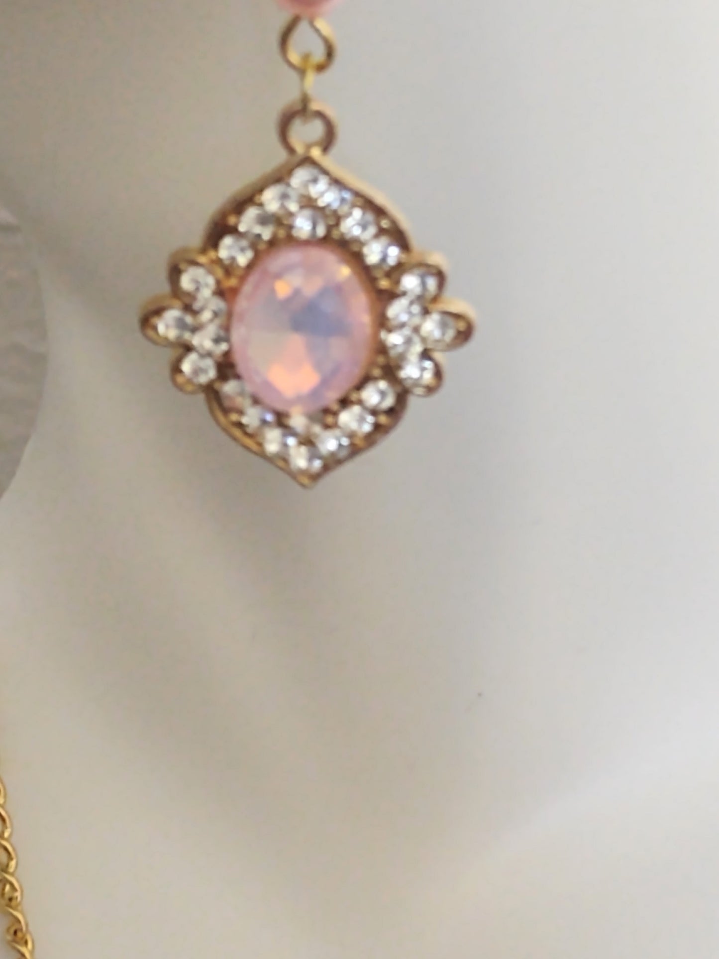 "Ice Pearls" Gold Stainless Steel Pendant Dangle Earrings