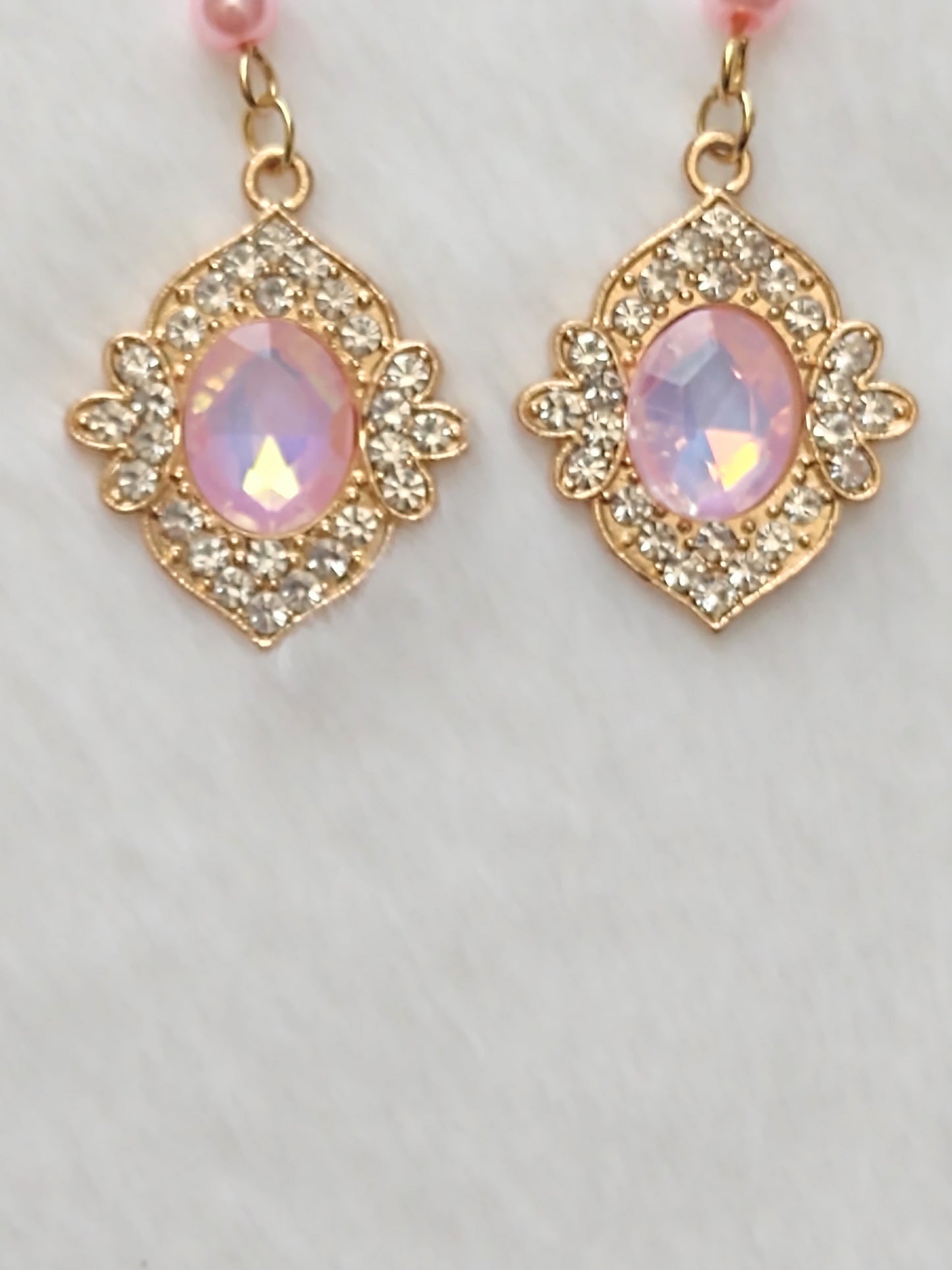 "Ice Pearls" Gold Stainless Steel Pendant Dangle Earrings