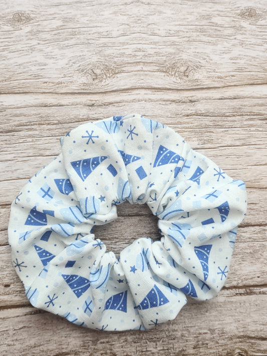 "Holiday Trees" White Cotton Christmas Tree Print Hair Scrunchie (Limited)
