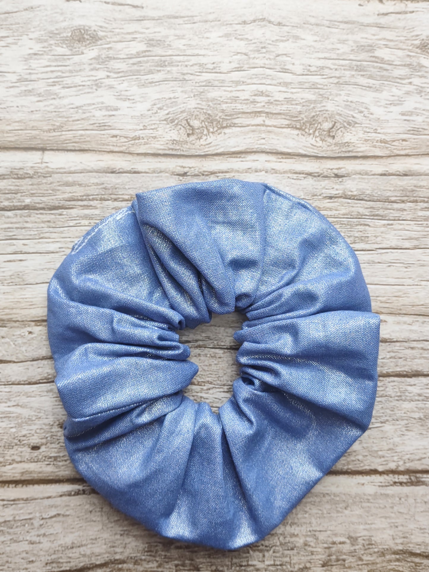 "Metallic Sky" Metallic Blue Cotton Print Hair Scrunchie