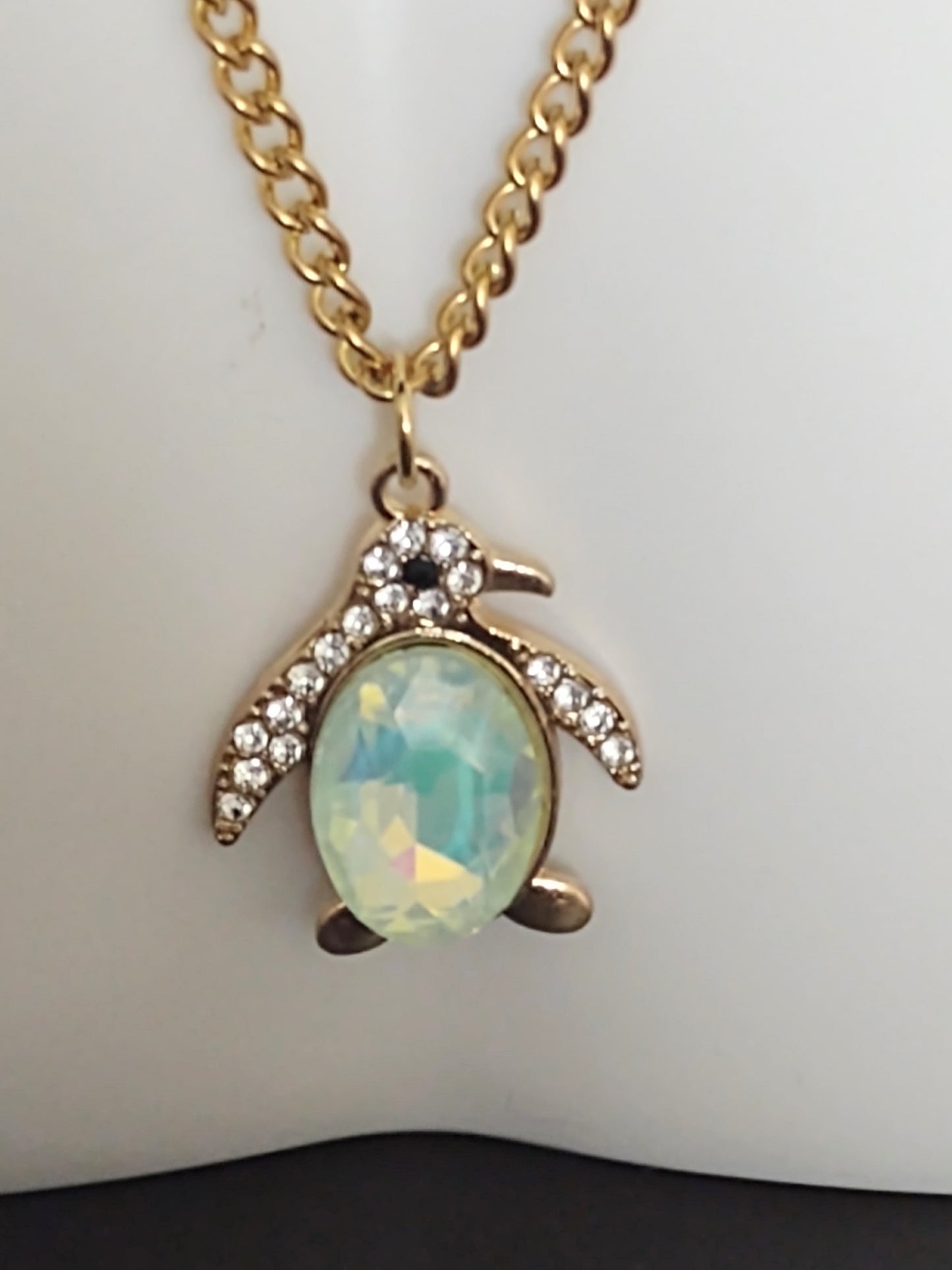 "Winter Mint" Gold Stainless Steel Penguin Necklace