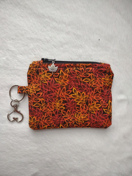 "Fall Leaves" Black Fall Leaf Keychain Coin Purse