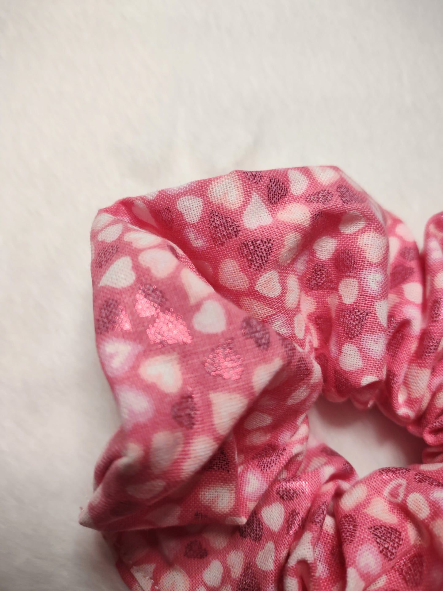 "Metallic Hearts" Pink Cotton Heart Print Hair Scrunchie (Limited)