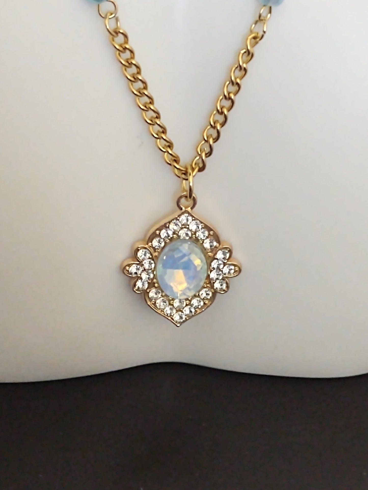 "Ice Pearls" Gold Stainless Steel Pendant Necklace