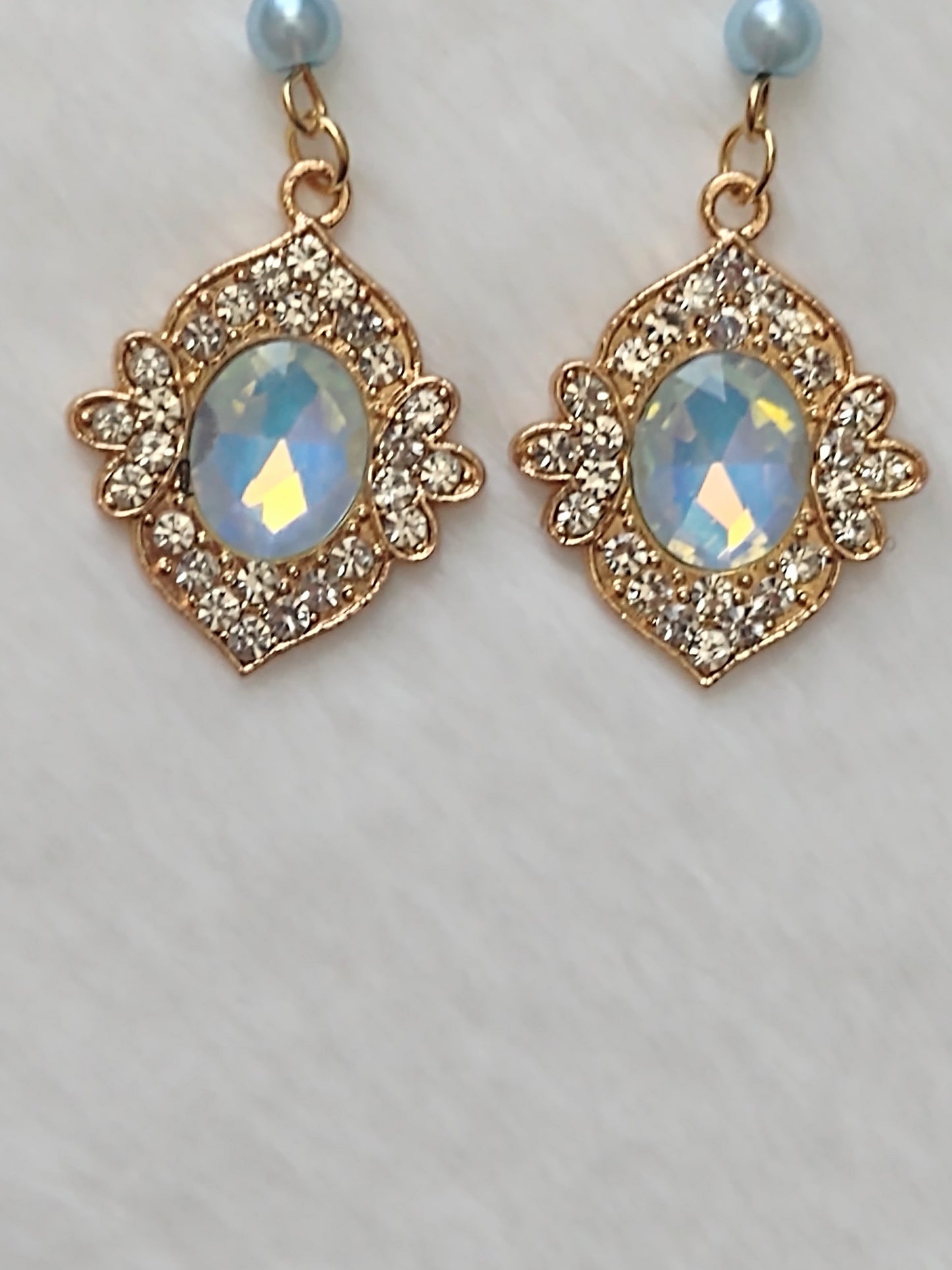 "Ice Pearls" Gold Stainless Steel Pendant Dangle Earrings