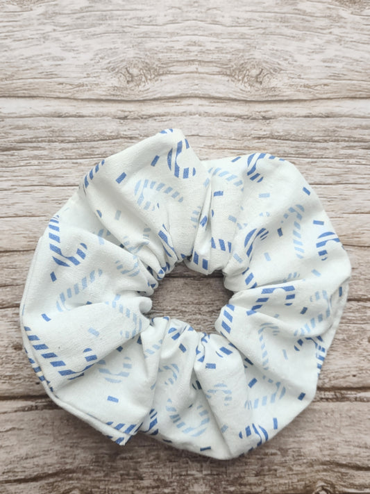 "Frosty Canes" White Cotton Candy Cane Print Hair Scrunchie (Limited)