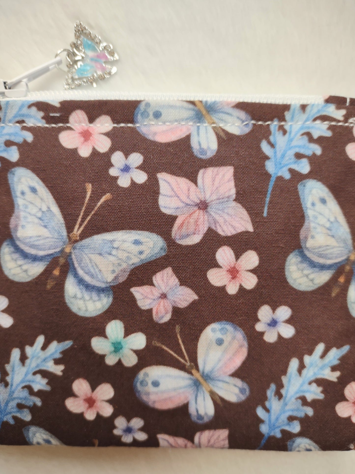 "Butterfly Summer" Brown Cotton Butterfly Print  Keychain Coin Purse