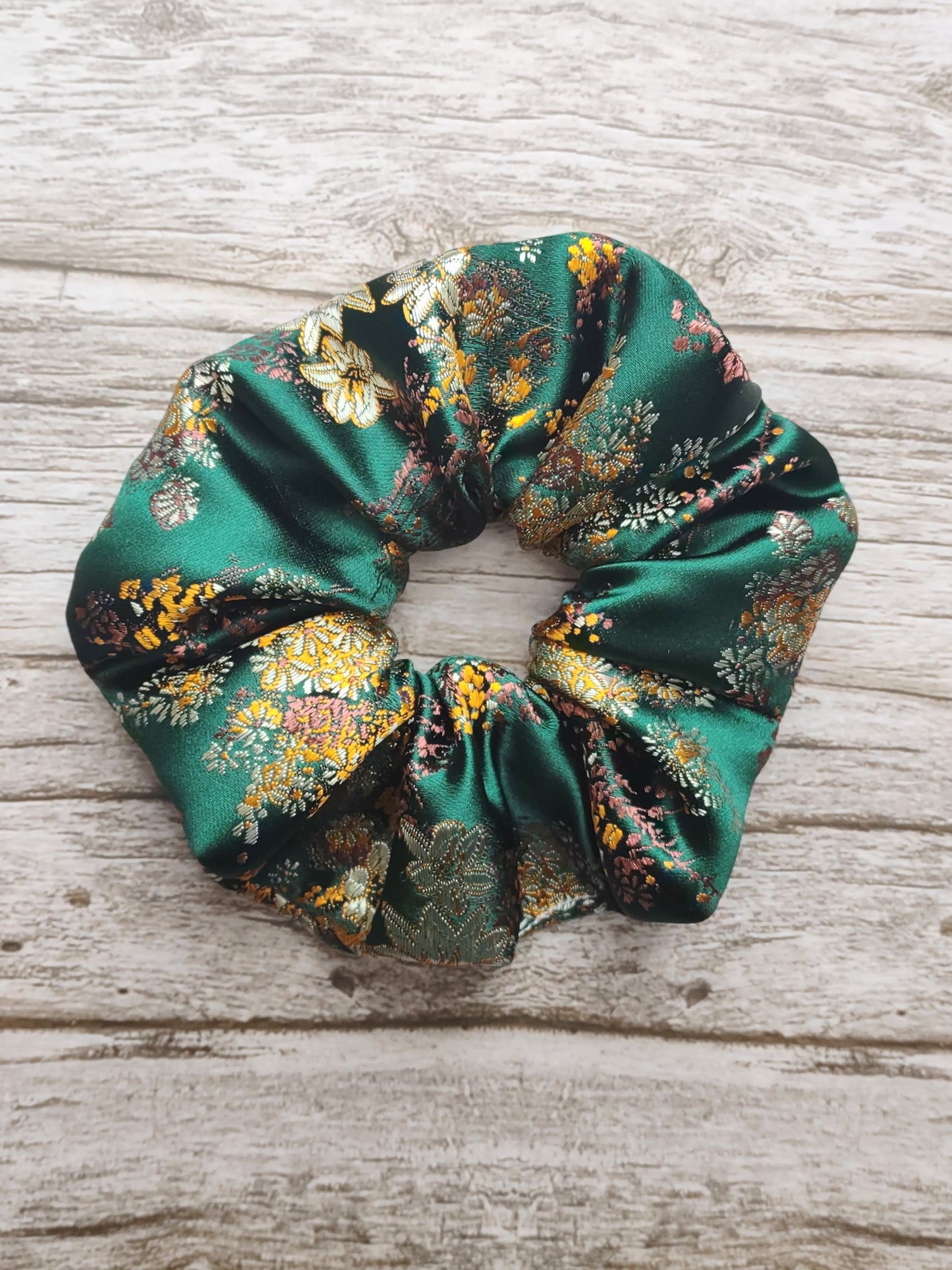 "Forest Floral" Satin Brocade Floral Print Hair Scrunchie
