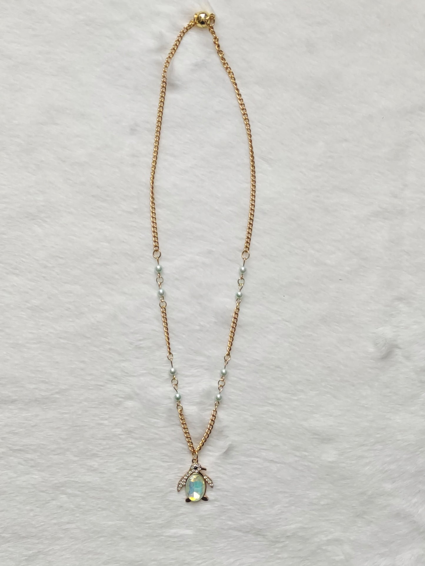 "Winter Mint" Gold Stainless Steel Penguin Necklace