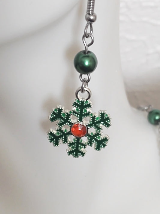 "Holiday Snowflake" Silver Stainless Steel Snowflake Earrings