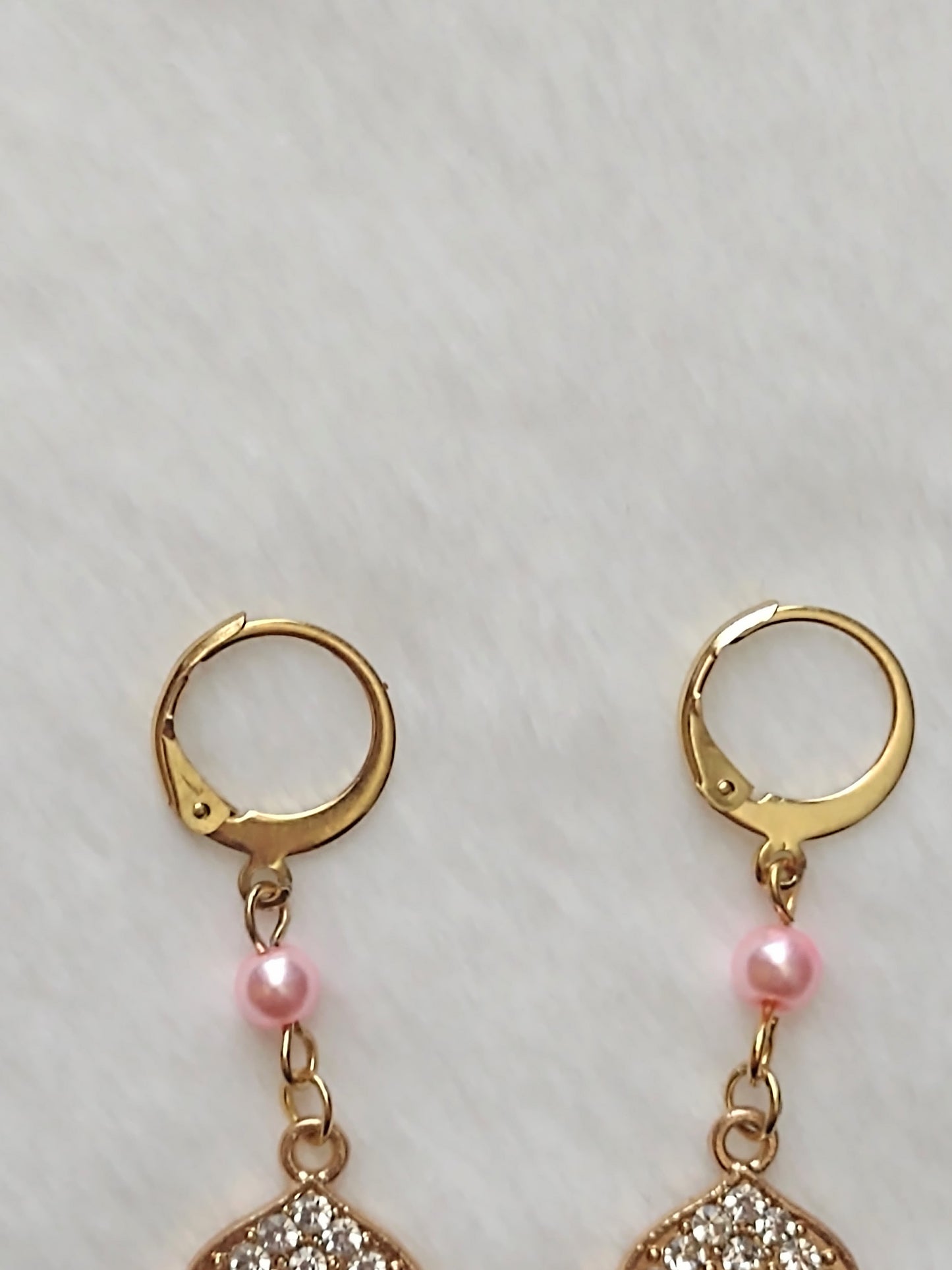 "Ice Pearls" Gold Stainless Steel Pendant Dangle Earrings