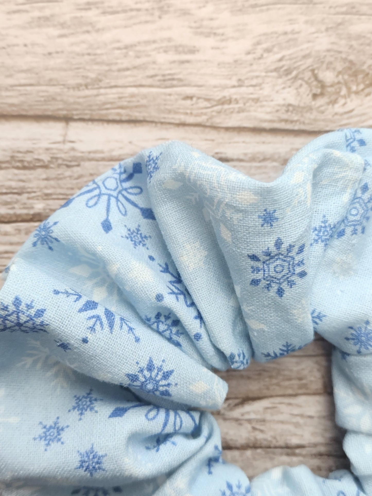"Festive Flakes" Light Blue  Snowflake Print Hair Scrunchie (Limited)