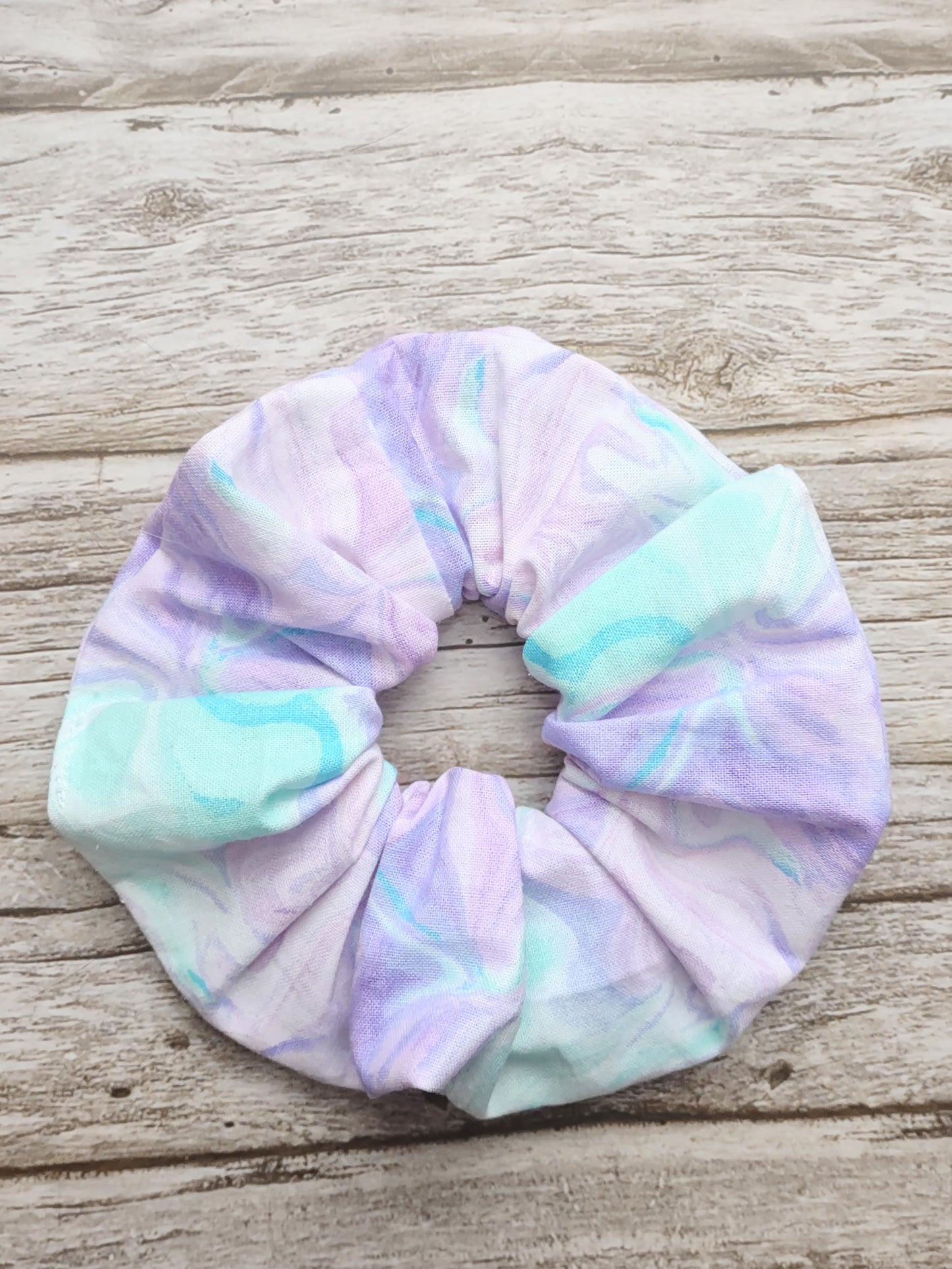 "Turquoise Marble" Turquoise and Purple Marble Print Hair Scrunchie