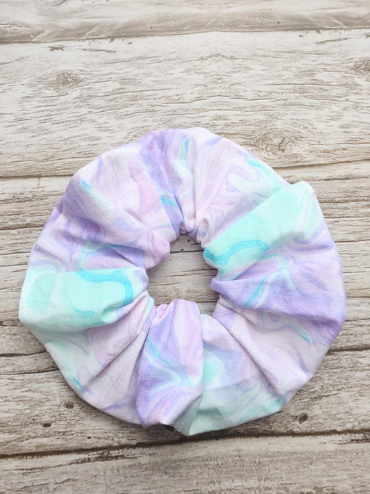 "Turquoise Marble" Turquoise and Purple Marble Print Hair Scrunchie