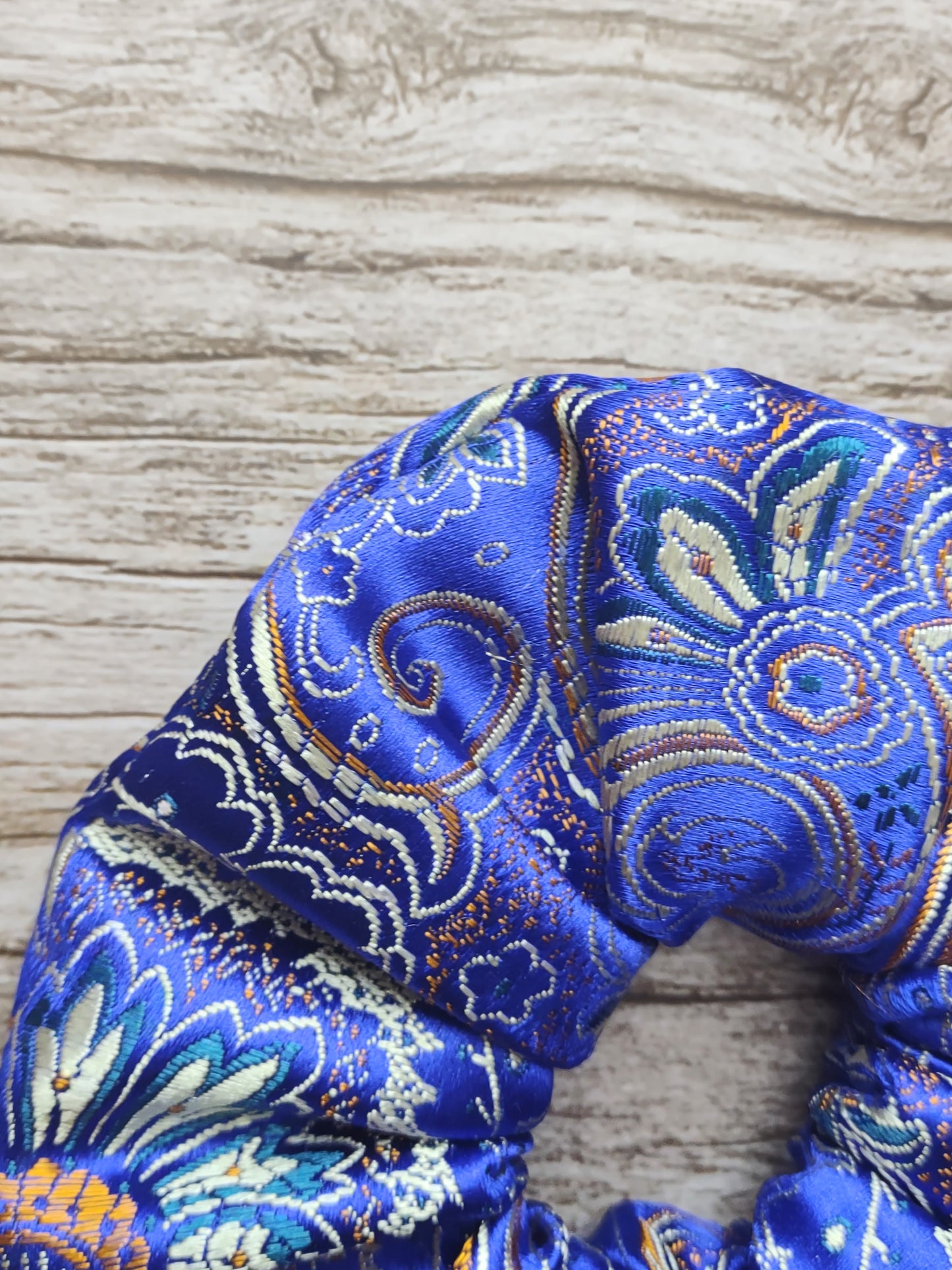 "Royal Paisley" Satin Brocade Royal Blue Paisley Print Hair Scrunchie