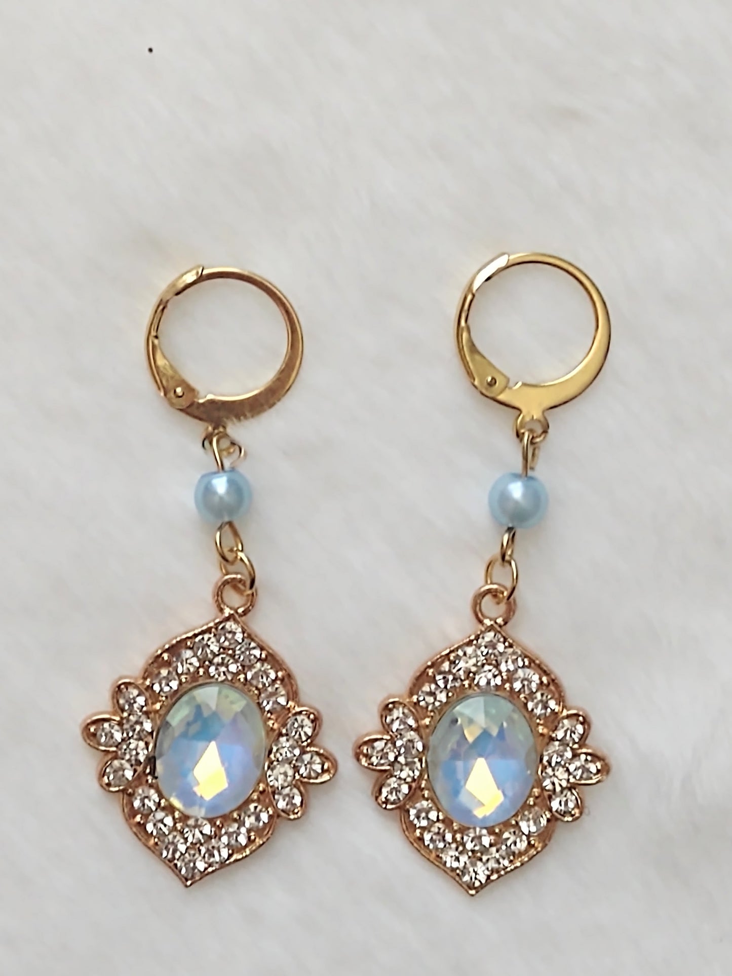 "Ice Pearls" Gold Stainless Steel Pendant Dangle Earrings