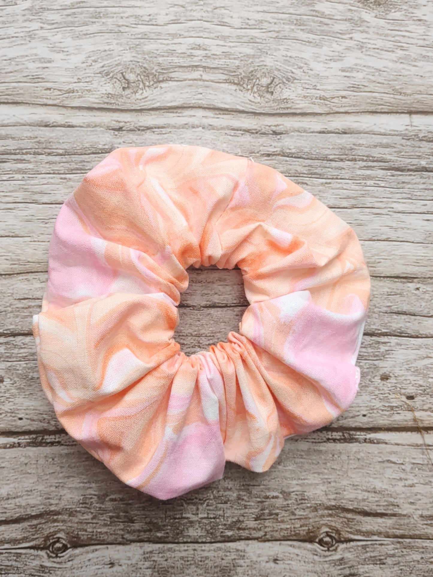 "Pink Marble" Pink and Orange Marble Print Hair Scrunchie