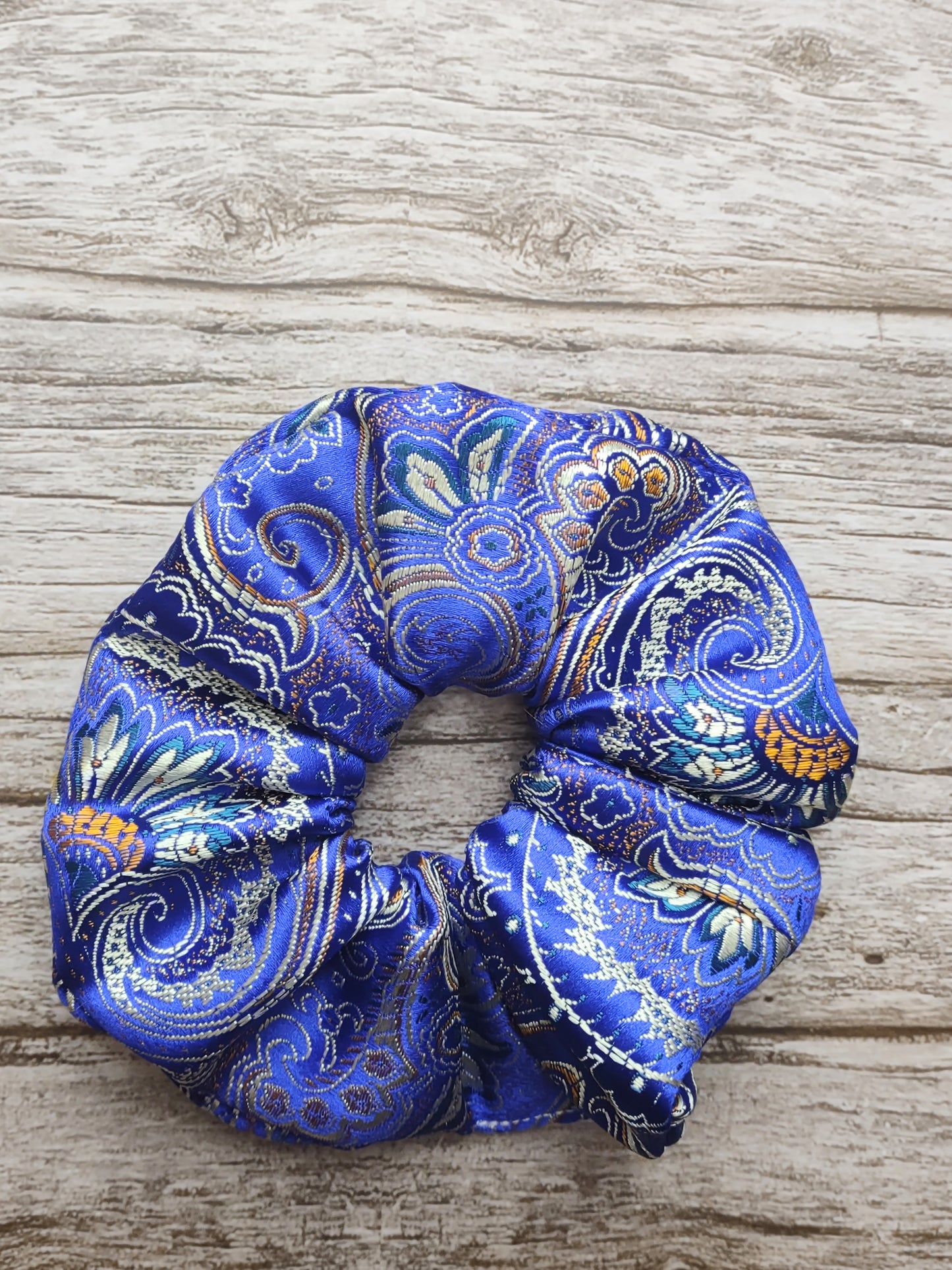 "Royal Paisley" Satin Brocade Royal Blue Paisley Print Hair Scrunchie
