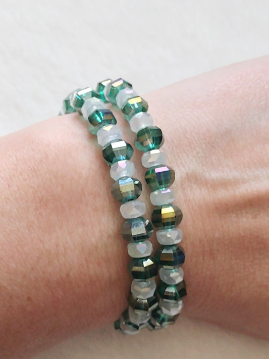 "Peppermint Twist" Glass Beaded 2 Strand Christmas Bracelet