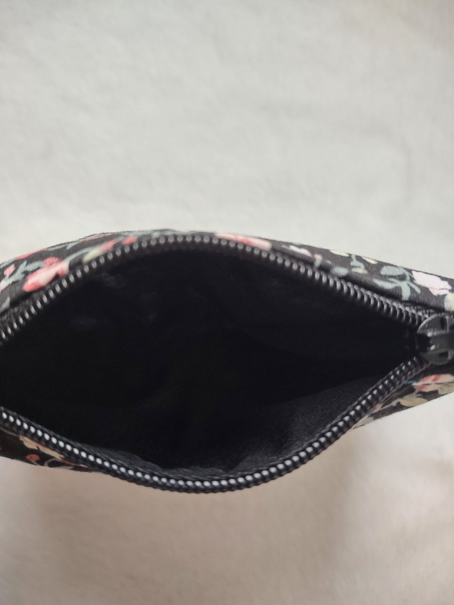 "Flower Garden" Black Cotton Floral Print Keychain Coin Purse