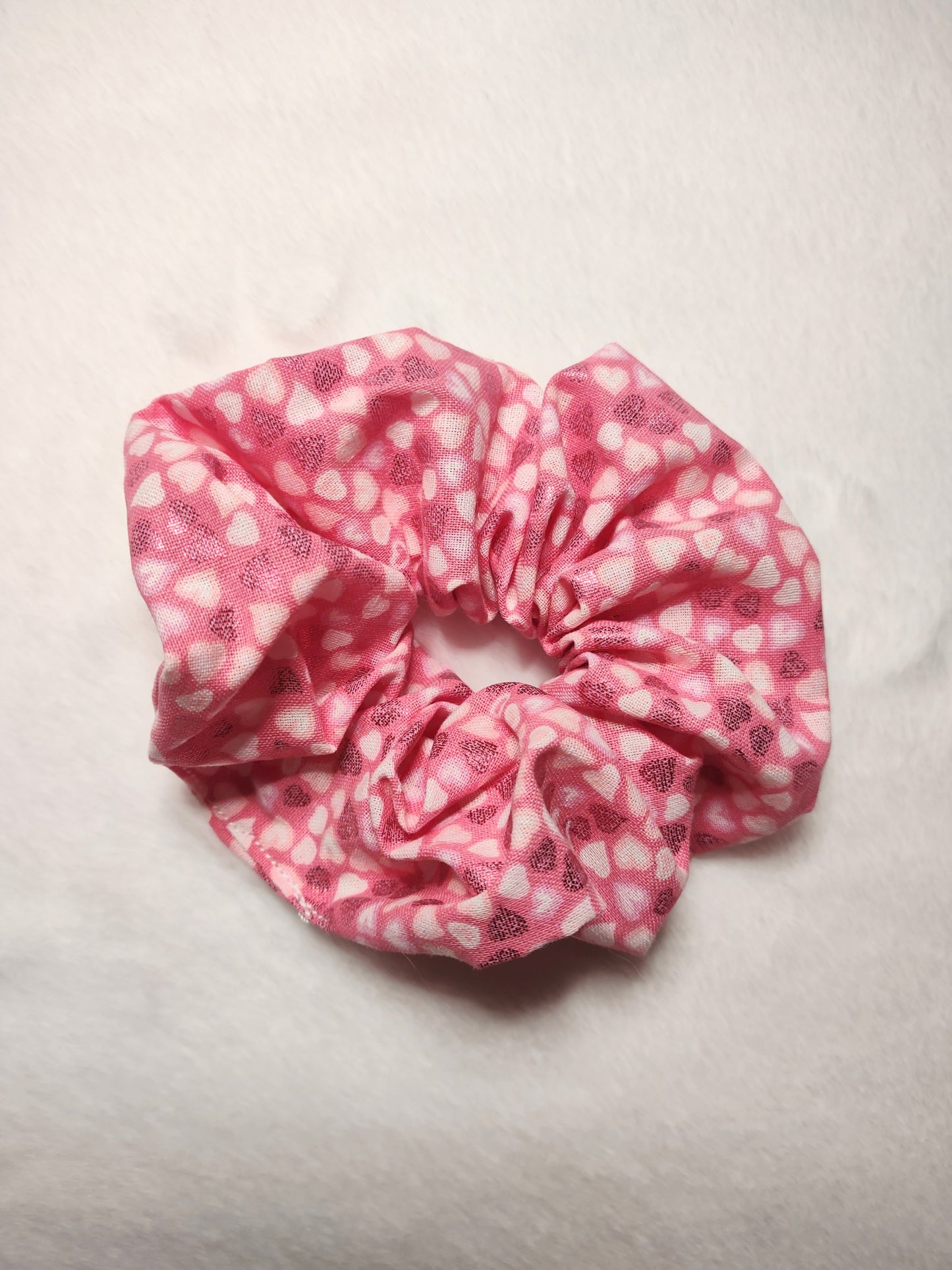 "Metallic Hearts" Pink Cotton Heart Print Hair Scrunchie (Limited)
