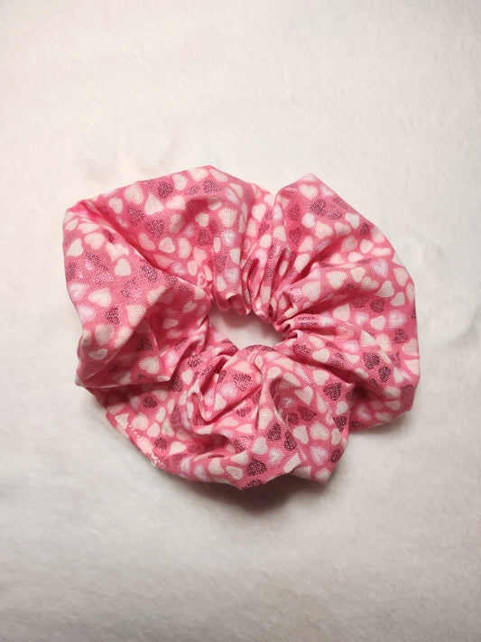 "Metallic Hearts" Pink Cotton Heart Print Hair Scrunchie (Limited)